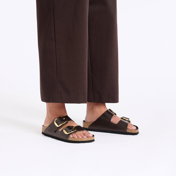 Birkenstock Arizona Hammered Big Buckle High Shine Espresso Natural Leather Patent on model 1
