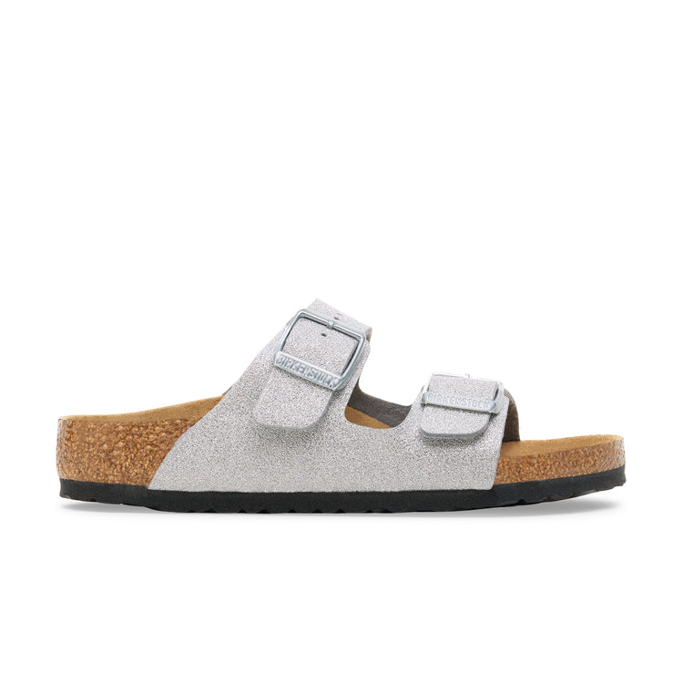 Birkenstock Arizona Kids Shiny Glitter Silver Synthetic side view