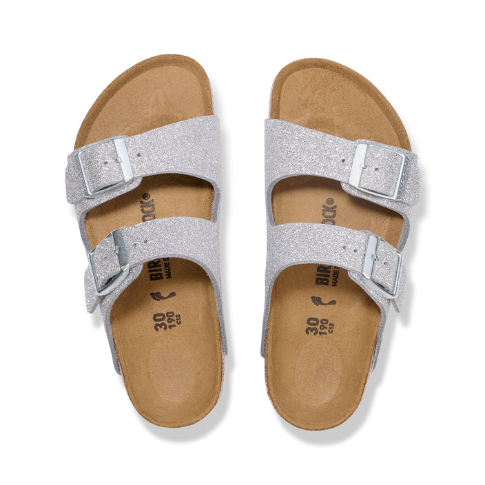 Birkenstock Arizona Kids Shiny Glitter Silver Synthetic top view