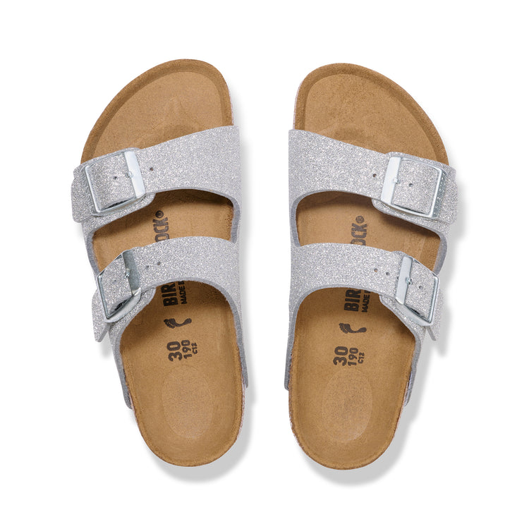 Birkenstock Arizona Kids Shiny Glitter Silver Synthetic top view
