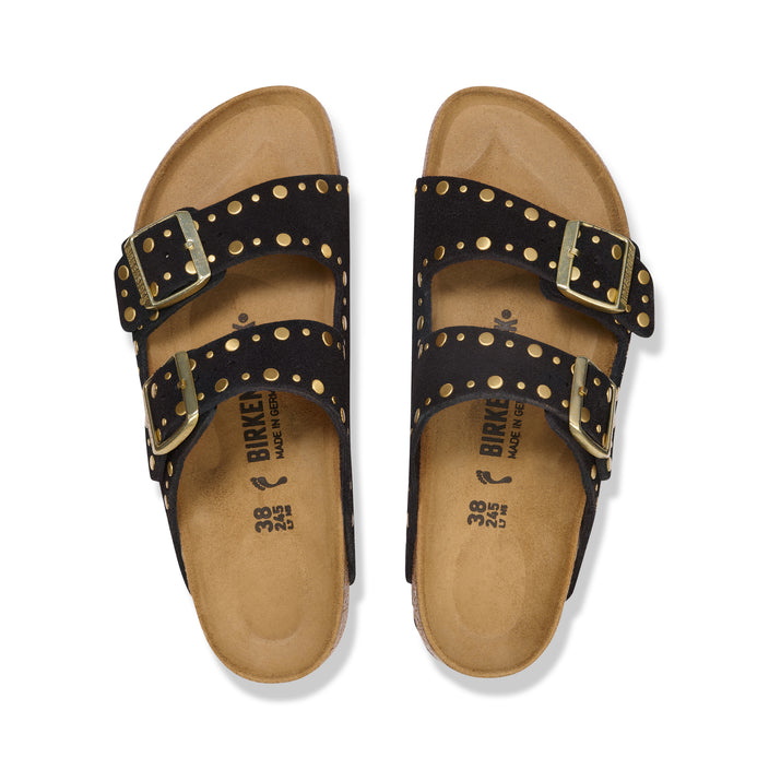 Birkenstock Arizona Rivet Black Suede Leather top view