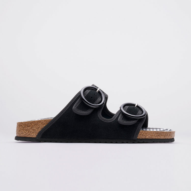 Arizona Round Buckle Black Suede Leather