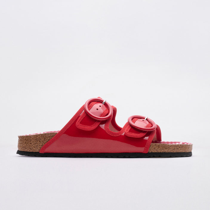 Arizona Round Buckle Flame Red Natural Leather Patent side view