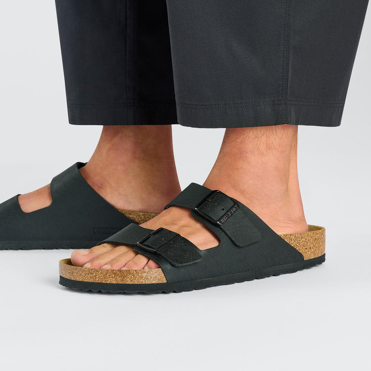 Birkenstock Arizona Saffiano Black Birko Flor on model 2