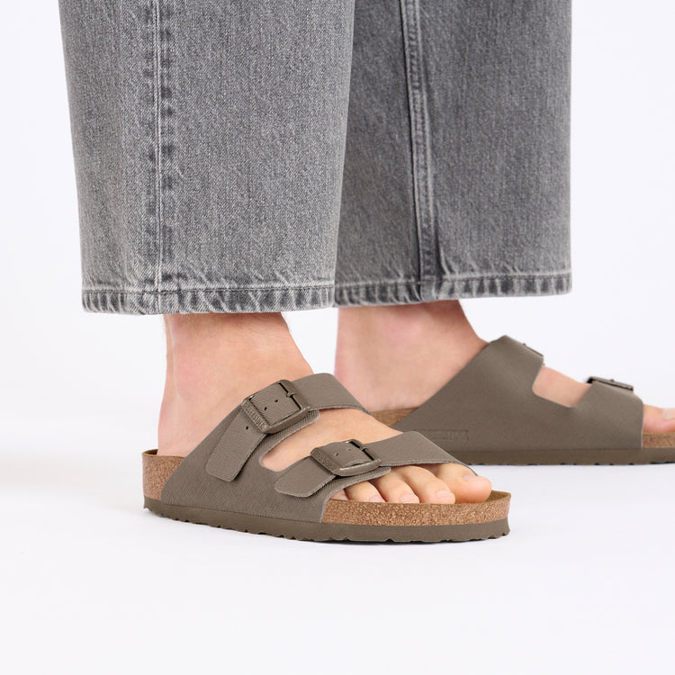 Birkenstock Arizona Saffiano Concrete Grey Birko Flor on model 2