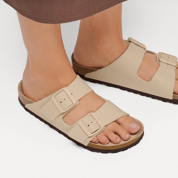 Birkenstock Australia Arizona Semi Exquisite Sandcastle Birko-Flor on model 3