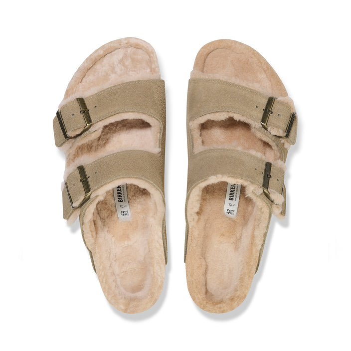 Birkenstock Arizona Shearling Taupe Suede Leather/Shearling top view