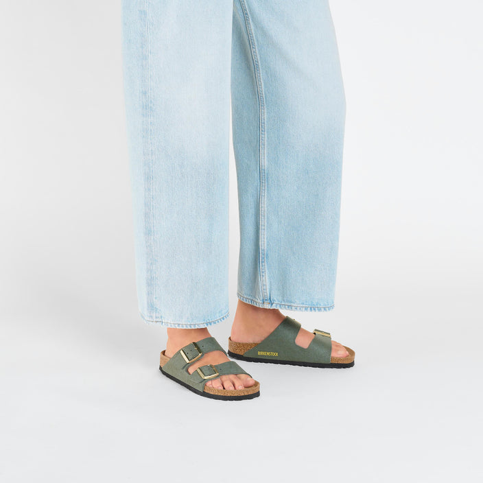 Birkenstock Arizona Soft Birki Vegan Thyme Synthetic on model 1