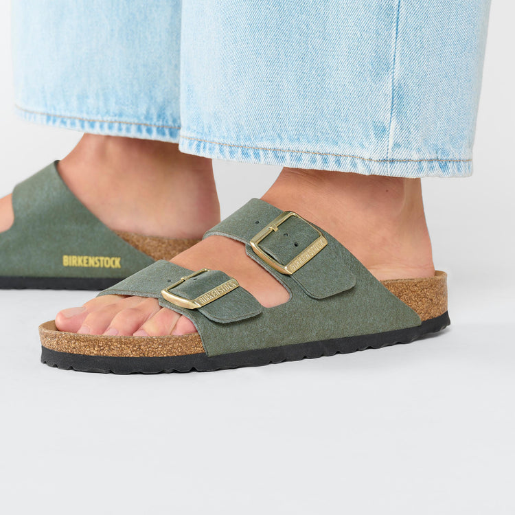 Birkenstock Arizona Soft Birki Vegan Thyme Synthetic on model 2