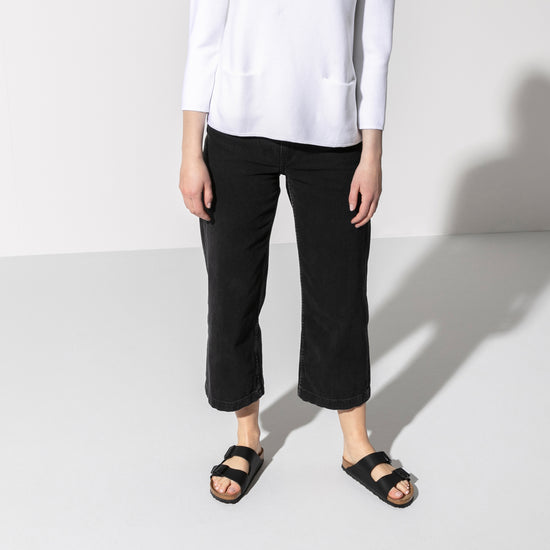 Birkenstock Arizona Soft Footbed Black Birko-Flor on female model