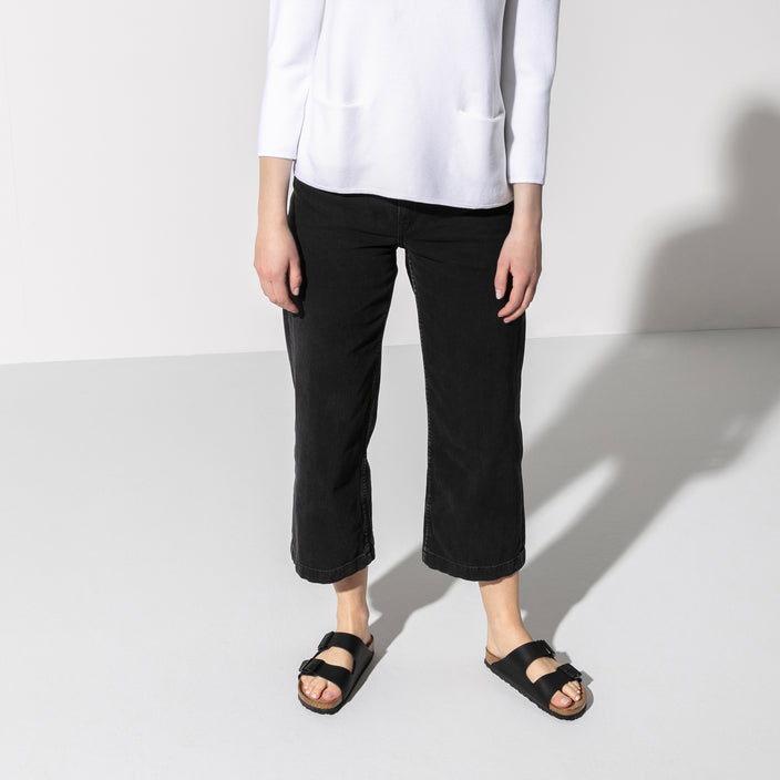 Birkenstock Arizona Soft Footbed Black Birko-Flor on female model