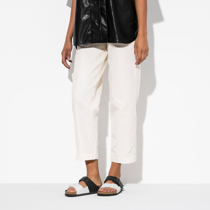 Birkenstock Arizona Split Black White Birko Flor on model 1