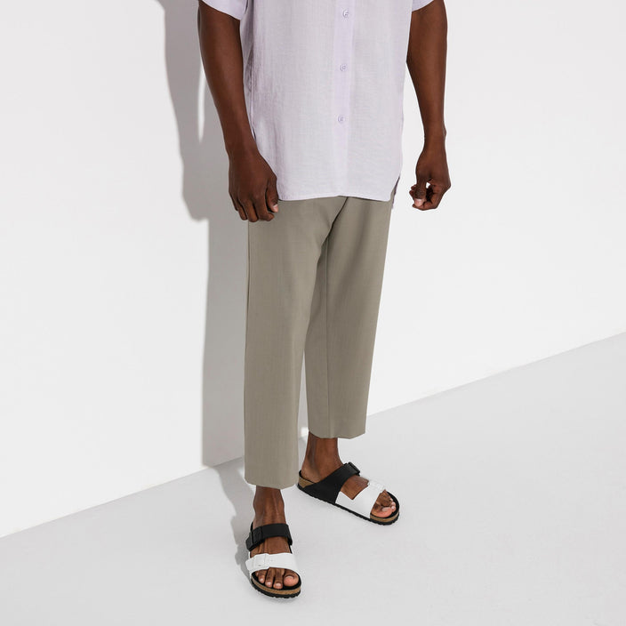 Birkenstock Arizona Split Black White Birko Flor on model 2