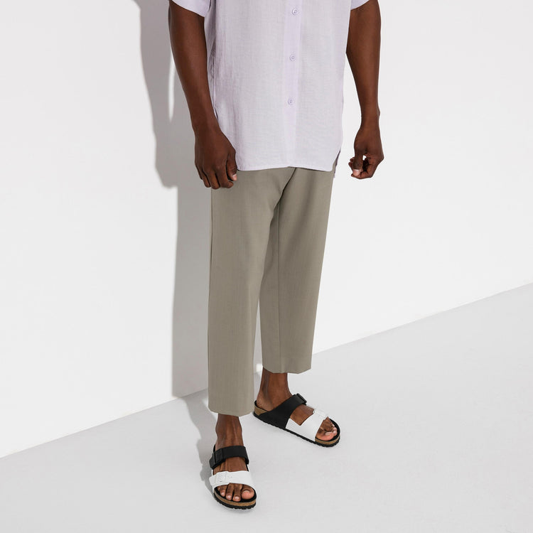Birkenstock Arizona Split Black White Birko Flor on model 2