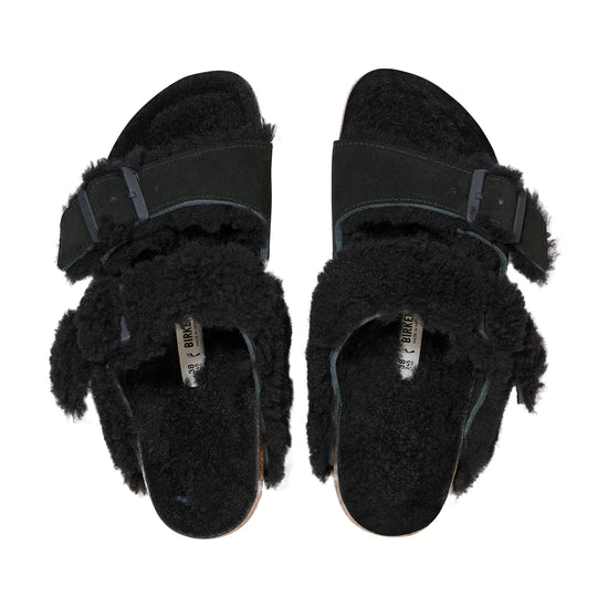 Birkenstock Arizona Split Teddy Black Suede Leather/Shearling top view