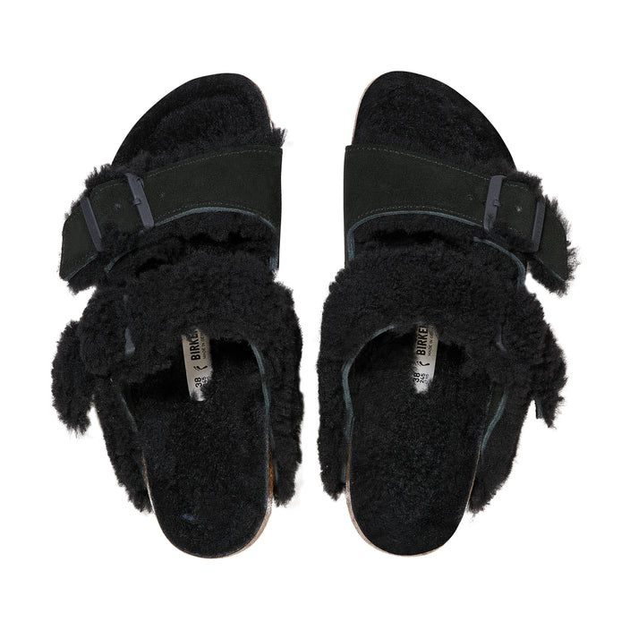 Birkenstock Arizona Split Teddy Black Suede Leather/Shearling top view