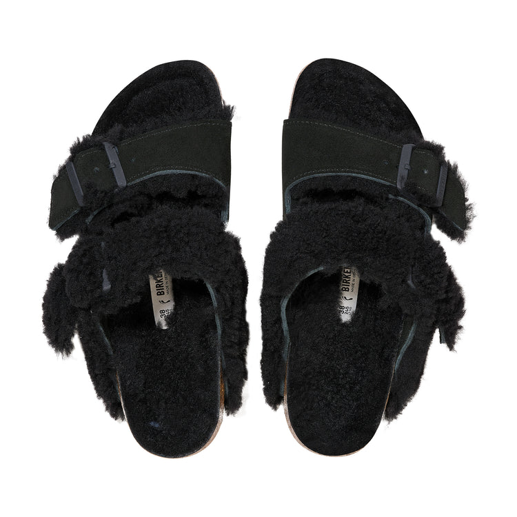 Birkenstock Arizona Split Teddy Black Suede Leather/Shearling top view