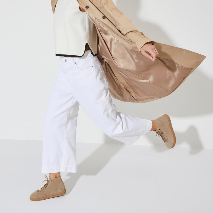 Birkenstock Bend Mid Taupe Suede Leather on model 1