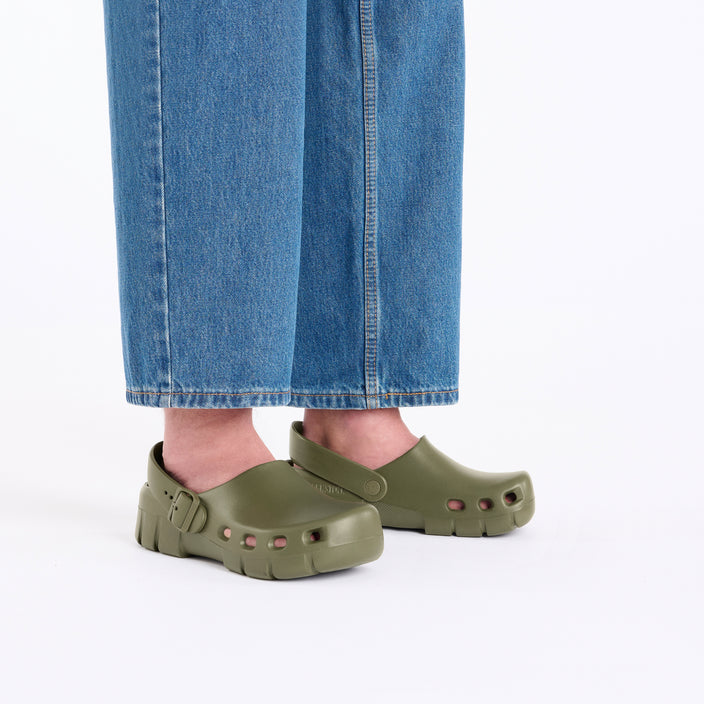 Birkenstock Birki Flow EVA Khaki on model 1