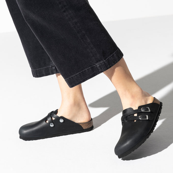 Birkenstock Australia Blair D-Buckle Black Oiled Leather On Model 2