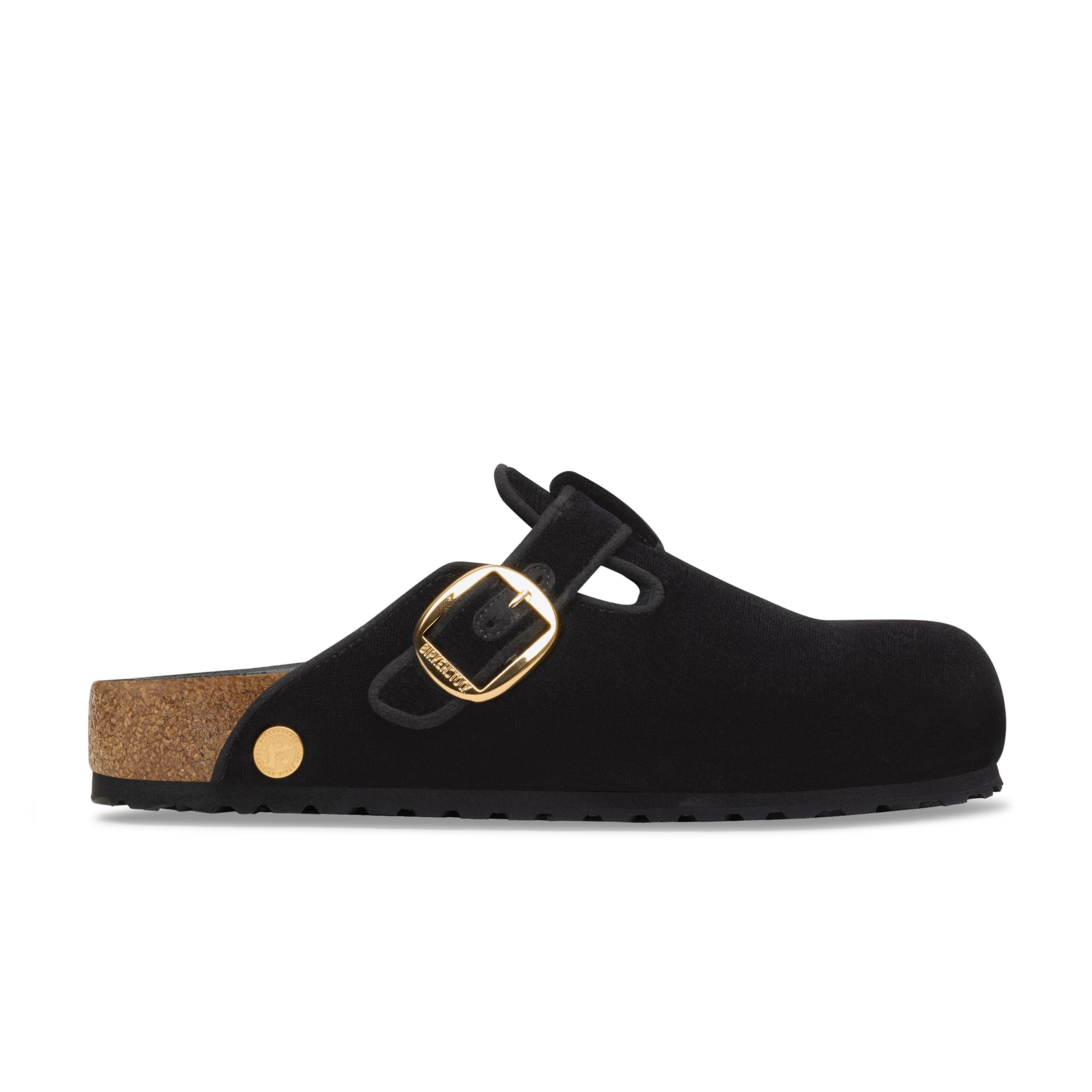 Birkenstock Boston Big Buckle Black Velvet Clogs