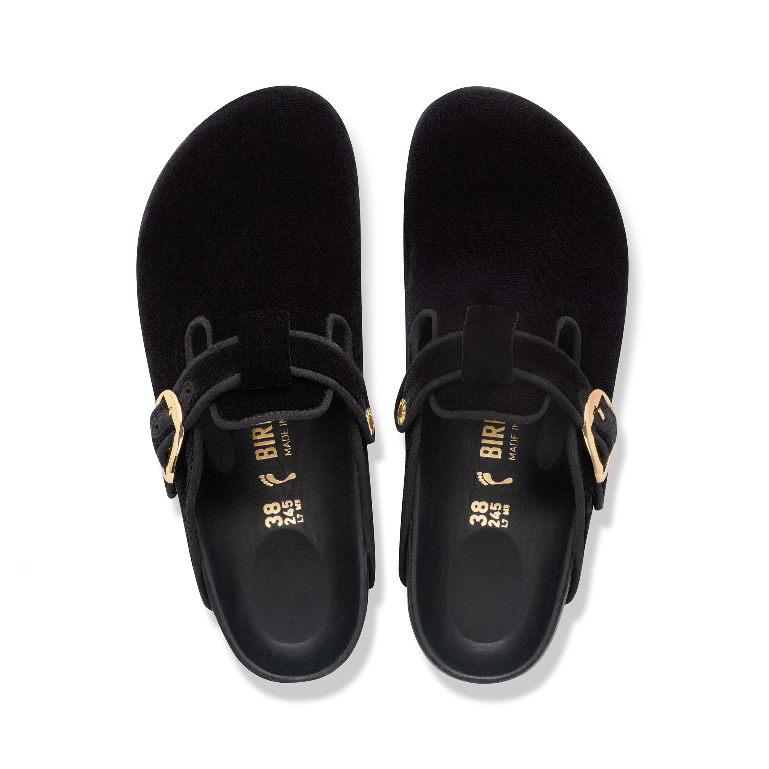 Birkenstock Boston Big Buckle Black Velvet Clogs