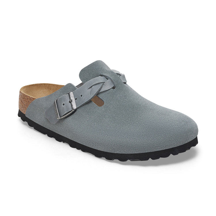 Birkenstock Boston Braided Basalt Grey Suede Leather 