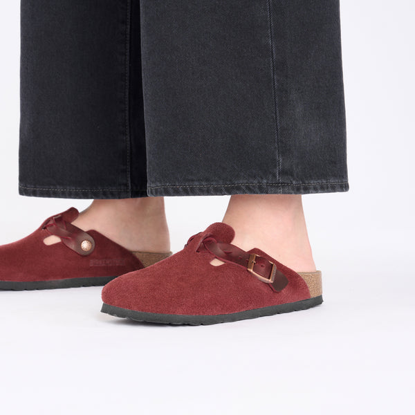 Birkenstock Boston Braided Zinfandel Suede Leather
