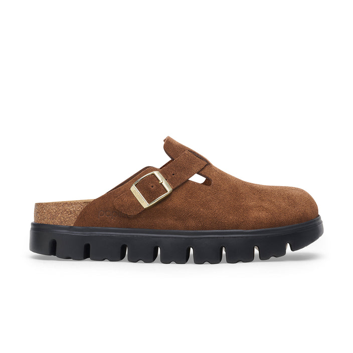 Birkenstock Boston Chunky Dark Tea Suede Leather side view