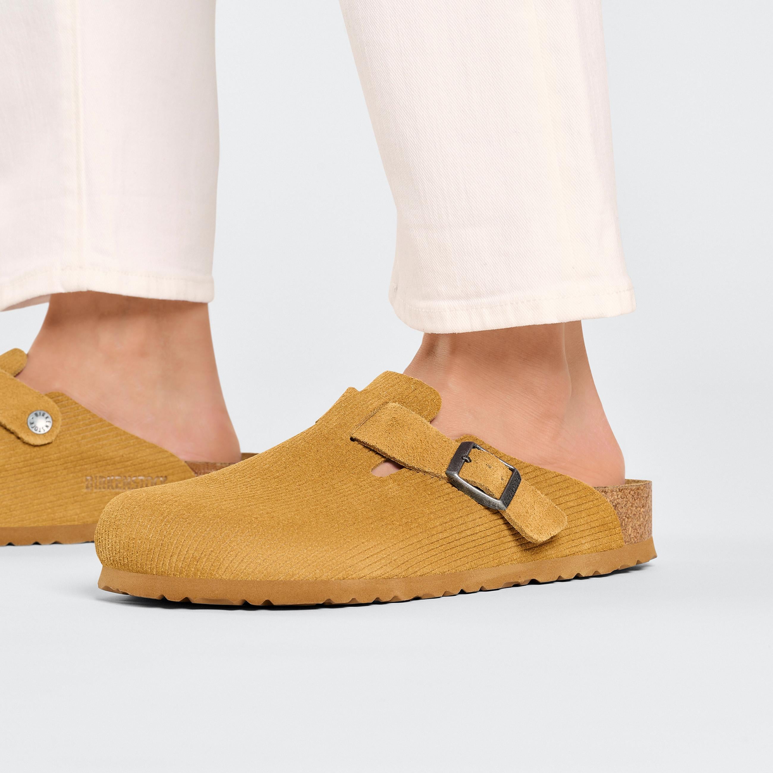 Birkenstock Boston Corduroy Cork Brown Embossed Suede Leather