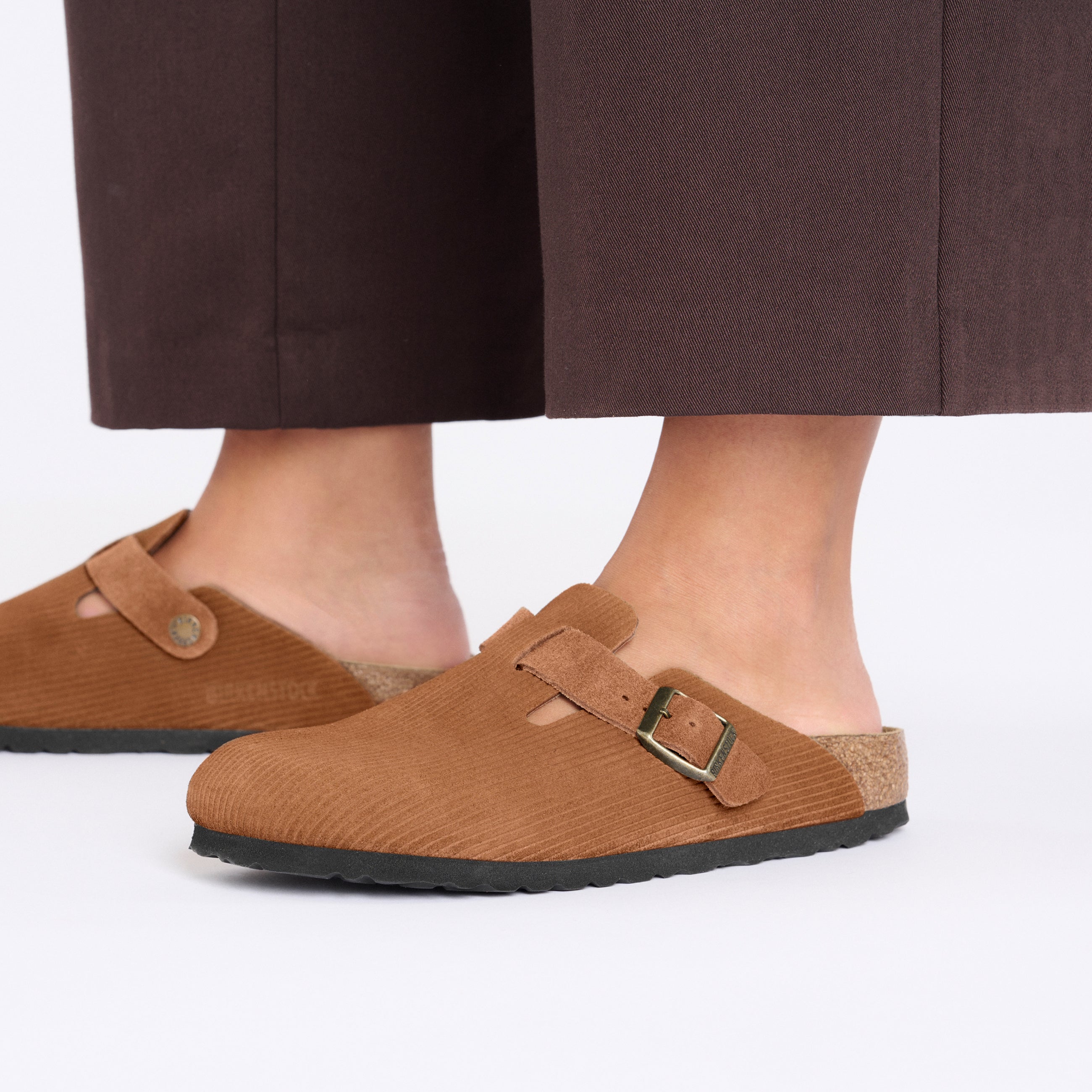 Birkenstock Boston Corduroy Dark Tea Embossed Suede Leather