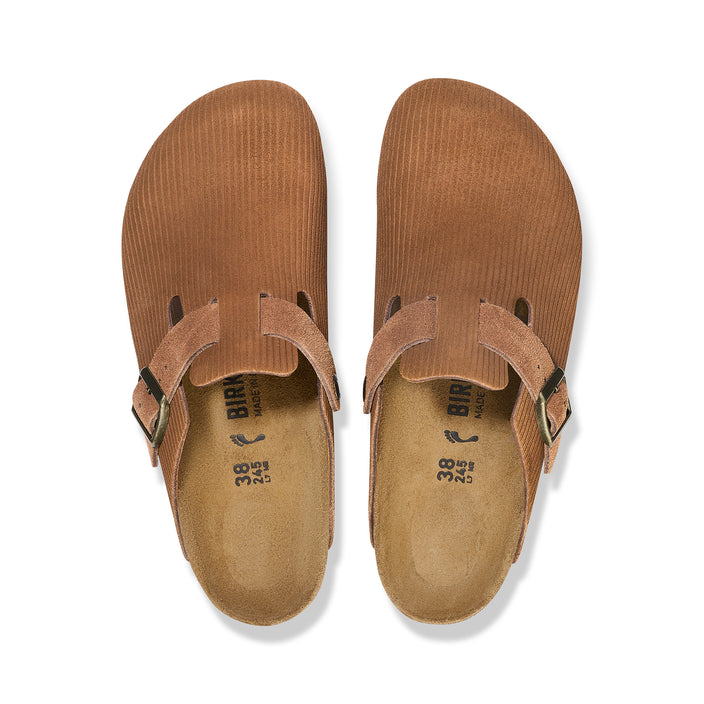 Birkenstock Boston Corduroy Dark Tea Embossed Suede Leather top view
