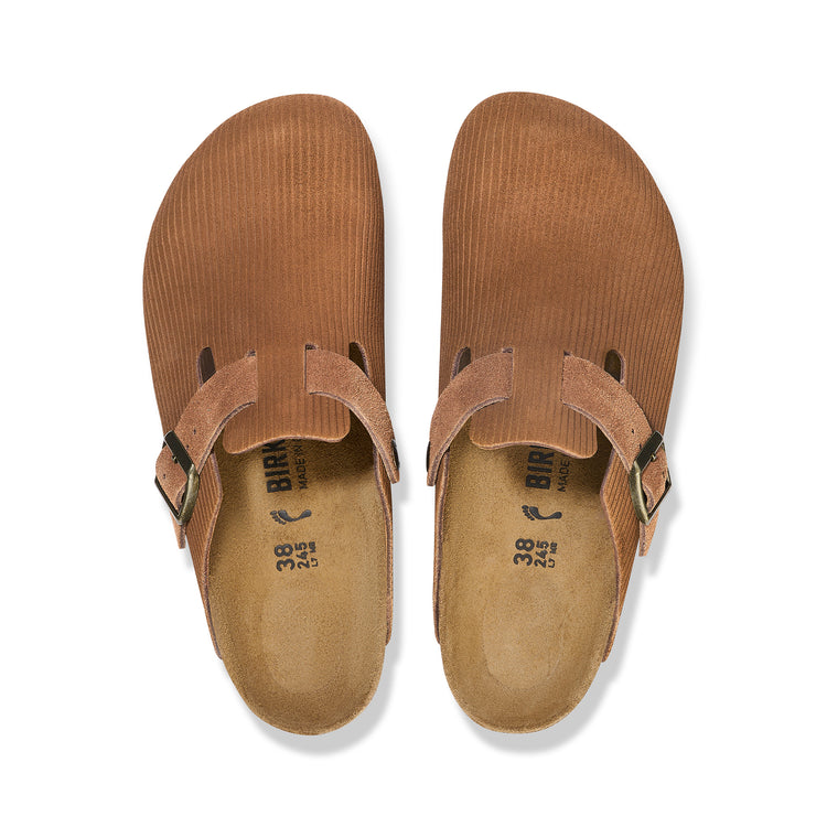 Birkenstock Boston Corduroy Dark Tea Embossed Suede Leather top view