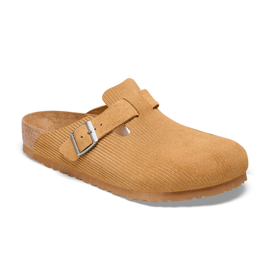 Birkenstock Boston Corduroy Cork Brown Embossed Suede Leather 