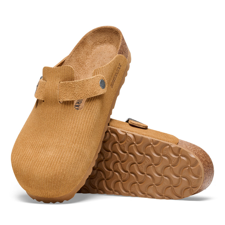 Birkenstock Boston Corduroy Cork Brown Embossed Suede Leather sole view