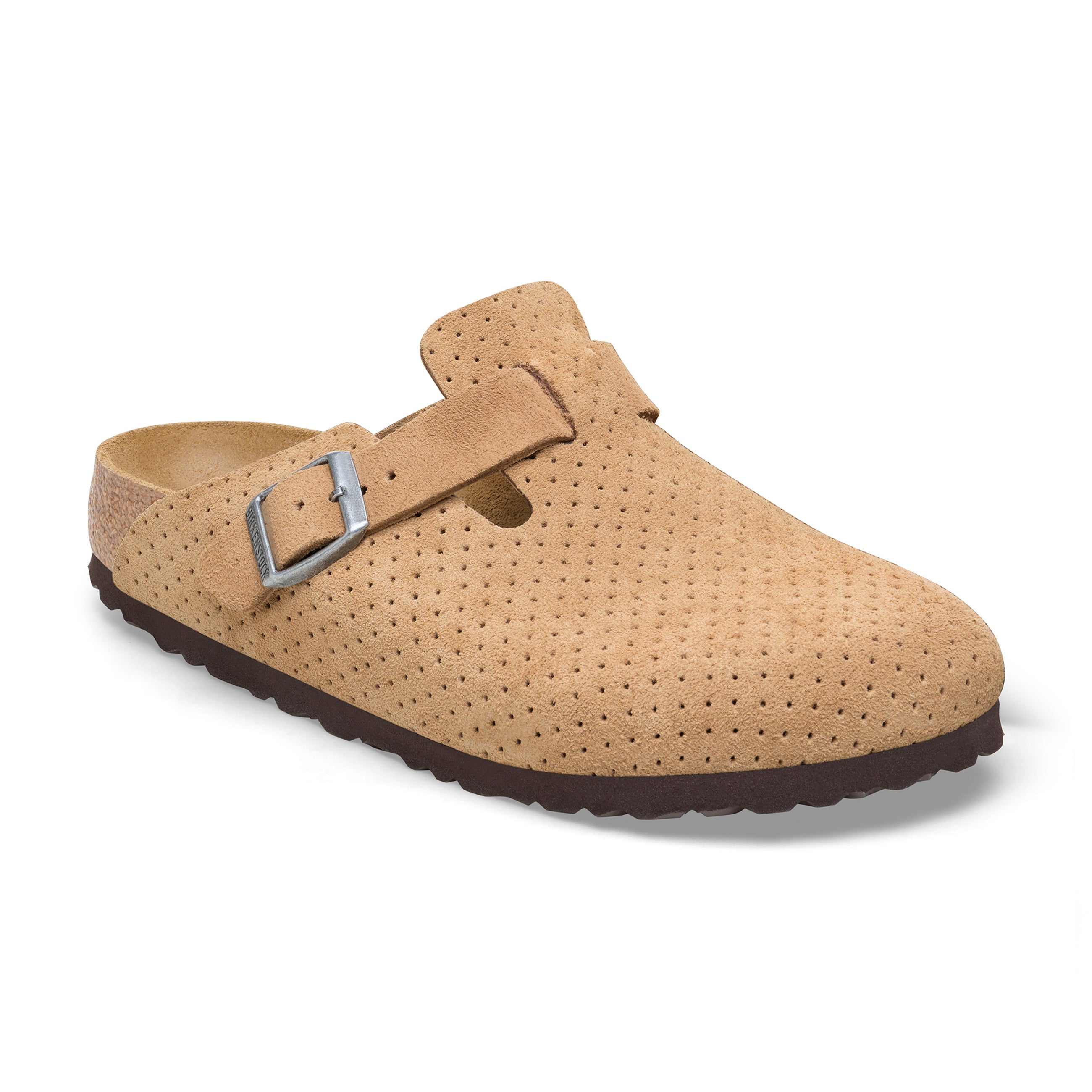 Birkenstock Boston New Beige Embossed Suede Leather