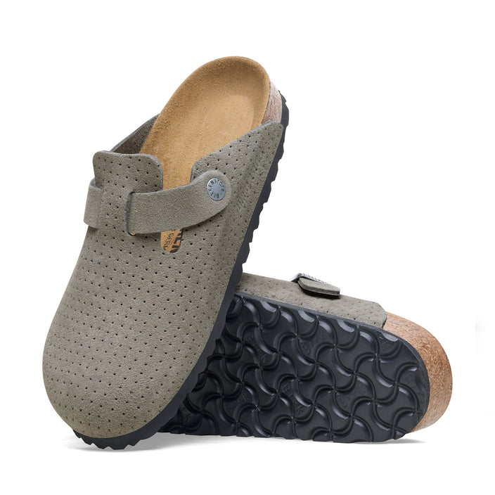 Birkenstock Boston Embossed Suede Leather Stone Coin sole view