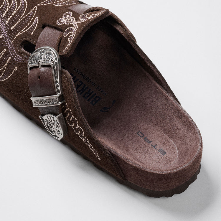 Boston Etro Embroidery Chocolate Suede Leather back view