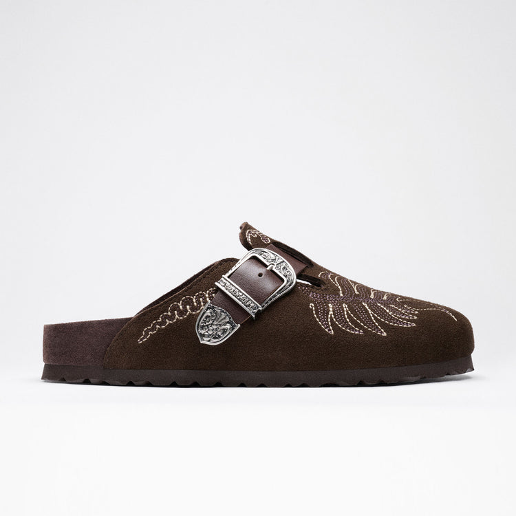 Boston Etro Embroidery Chocolate Suede Leather side view