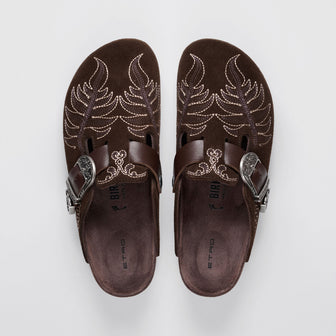 Boston Etro Embroidery Chocolate Suede Leather top view
