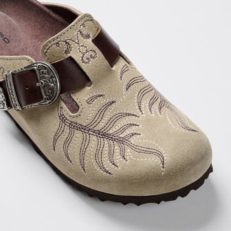 Boston Etro Embroidery Taupe Suede Leather