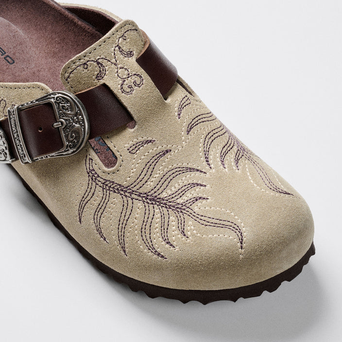 Boston Etro Embroidery Taupe Suede Leather