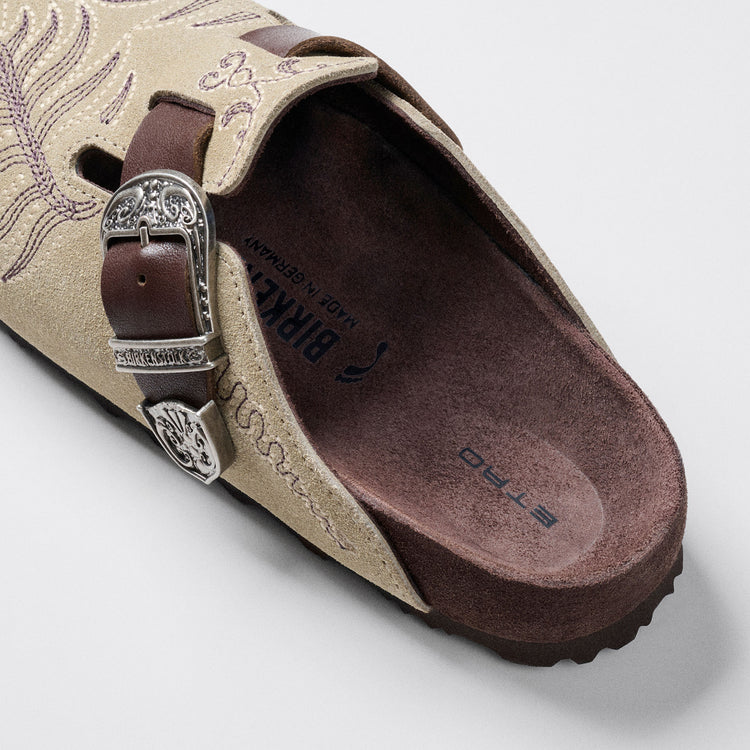 Boston Etro Embroidery Taupe Suede Leather back view