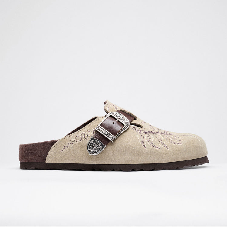 Boston Etro Embroidery Taupe Suede Leather side alt view