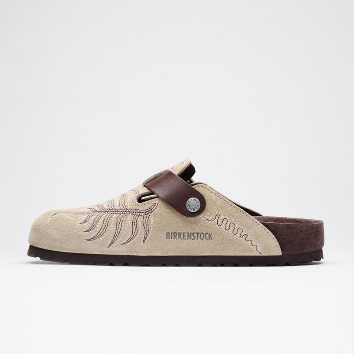 Boston Etro Embroidery Taupe Suede Leather side view