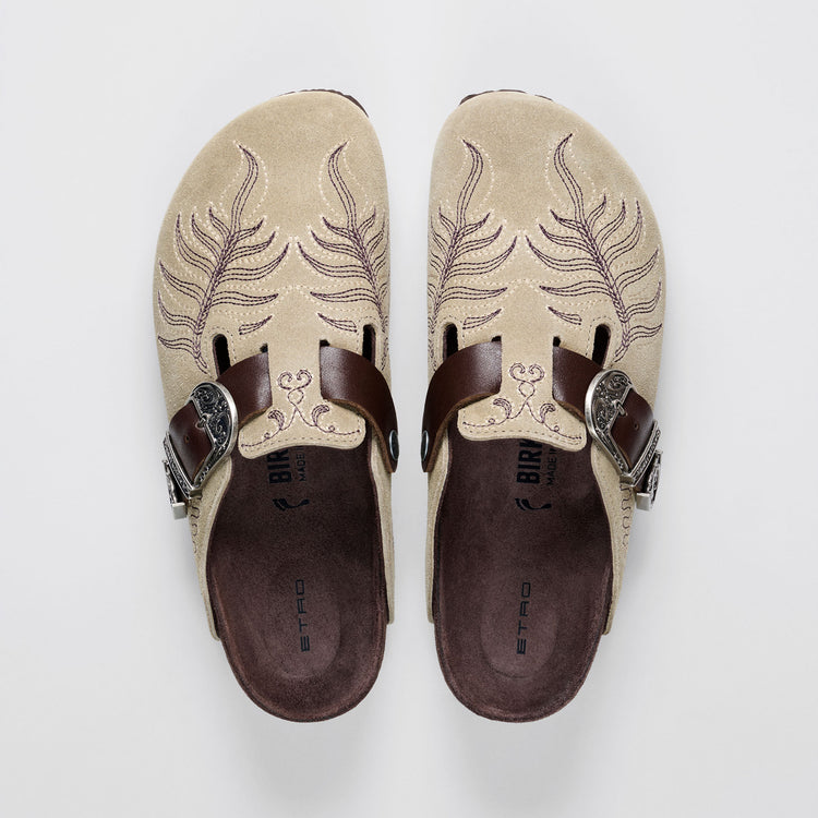 Boston Etro Embroidery Taupe Suede Leather top view