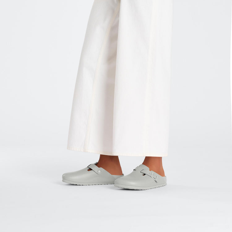 Birkenstock Boston Exquisite Mineral Grey Natural Leather on model 1