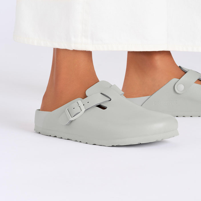 Birkenstock Boston Exquisite Mineral Grey Natural Leather on model 2