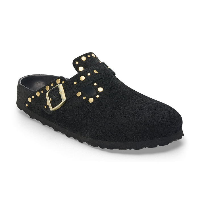 Birkenstock Boston Exquisite Rivets Black Suede Leather