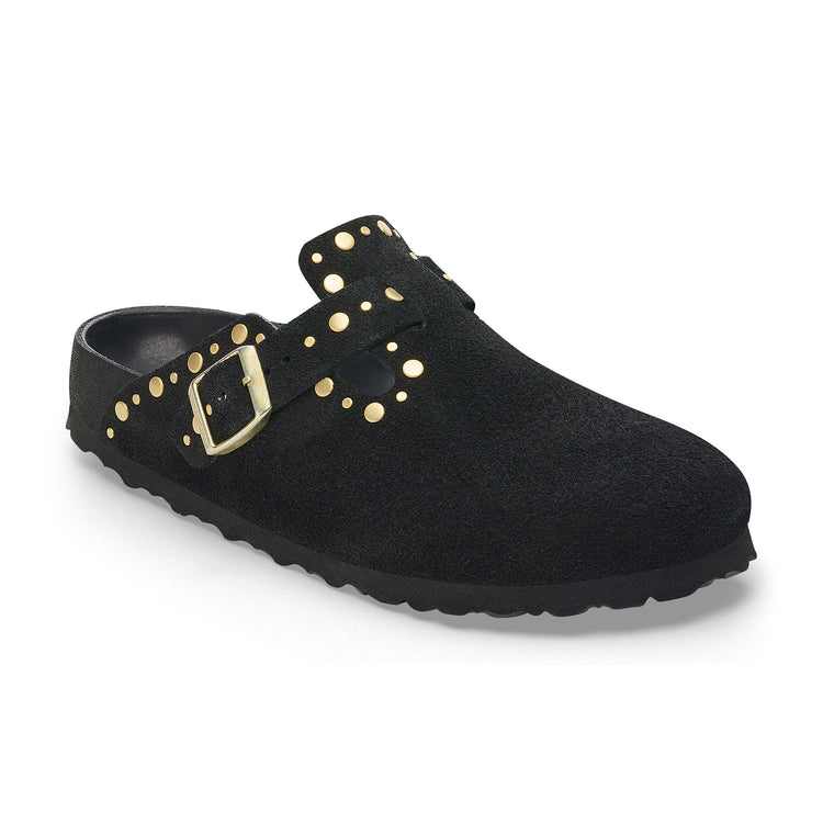 Birkenstock Boston Exquisite Rivets Black Suede Leather